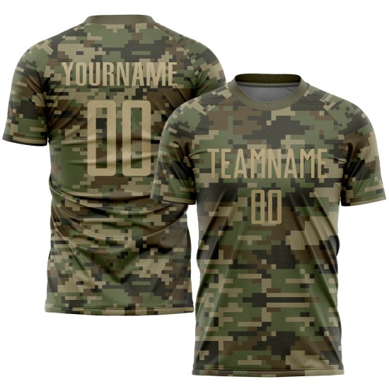 Sublimation Custom Service Uniform Salute Soccer Gold-Olive Jersey Camo To Vegas
