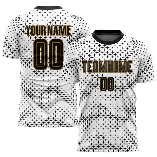 Uniform Soccer White Sublimation Custom Black-Old Gold Jersey