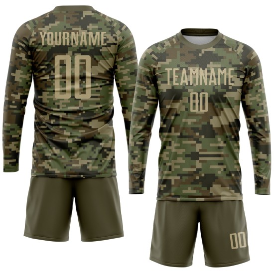 Sublimation Custom Service Uniform Salute Soccer Gold-Olive Jersey Camo To Vegas