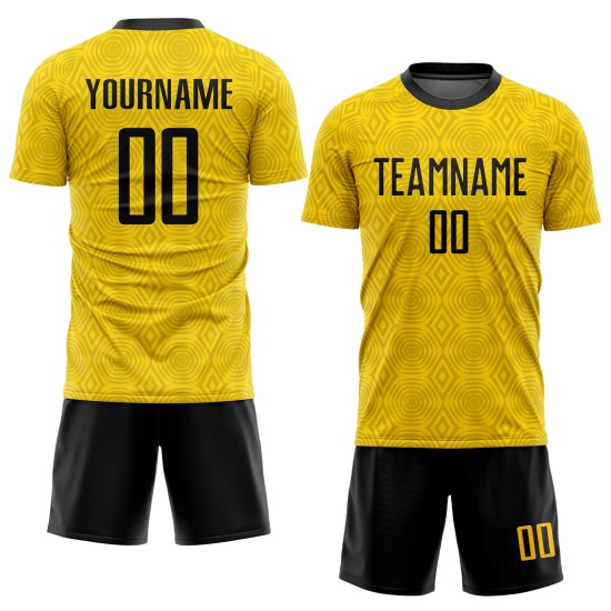 Soccer Gold Sublimation Black Custom Jersey Uniform