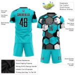Sublimation Uniform Custom Soccer Aqua Black-White Jersey Sublimation Uniform Custom Soccer Aqua Black-White Jersey