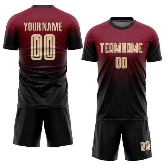 Custom Soccer Jersey Sublimation Crimson Cream-Black Fade Uniform Fashion