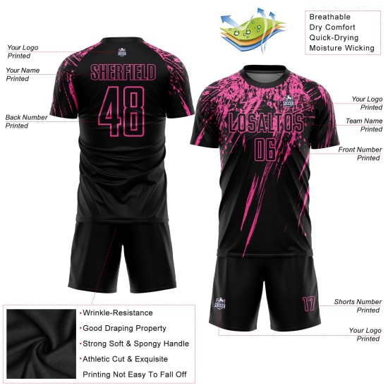 Black Uniform Jersey Soccer Sublimation Pink Custom