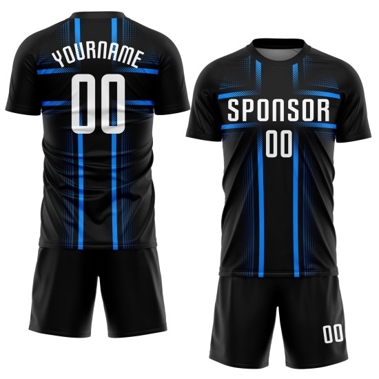 Soccer Custom Blue Uniform White-Light Black Sublimation Jersey