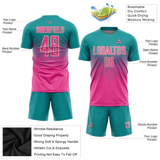 Uniform Sublimation Jersey Soccer Custom Teal Pink-Cream