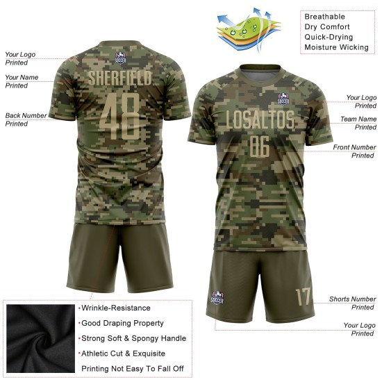 Sublimation Custom Service Uniform Salute Soccer Gold-Olive Jersey Camo To Vegas