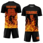 Sublimation Red-Gold Black Flame Soccer Uniform Custom Jersey