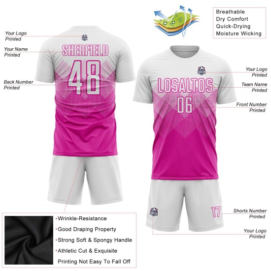 Uniform White Deep Pink Custom Sublimation Soccer Jersey