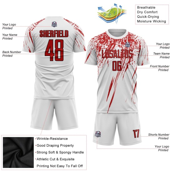 Sublimation White Soccer Custom Red-Black Uniform Jersey