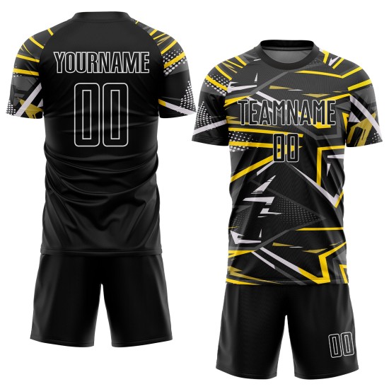 Custom Jersey Black Soccer Sublimation Uniform Black-Gold