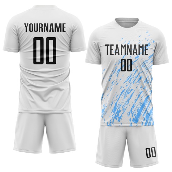 Custom White Blue Jersey Black-Light Sublimation Uniform Soccer