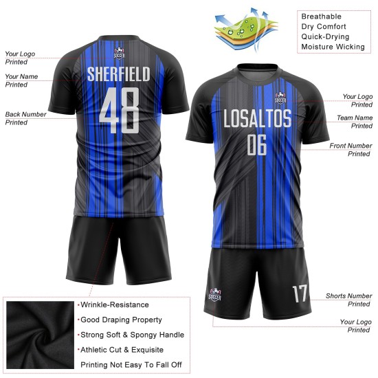 Custom Jersey Soccer Uniform Black Sublimation White-Royal