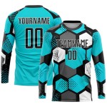 Sublimation Uniform Custom Soccer Aqua Black-White Jersey Sublimation Uniform Custom Soccer Aqua Black-White Jersey
